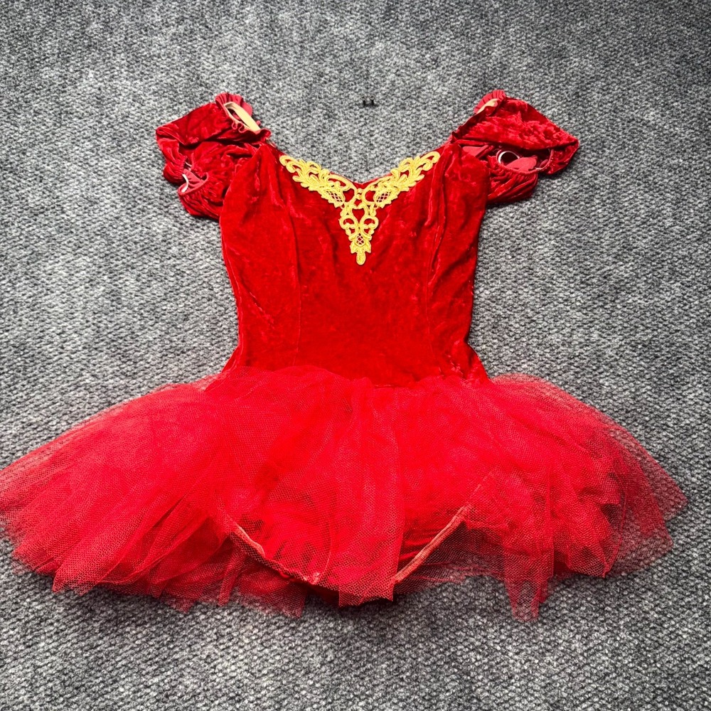 Curtain Call Costumes Dancewear Tulle Tutu Dress Girls Red Velvet Flutter Sleeve